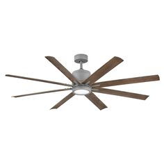 a ceiling fan with four wooden blades