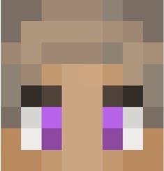 the face of a man with purple eyes and brown hair is shown in pixel art