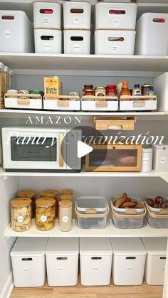 an organized pantry with bins and containers