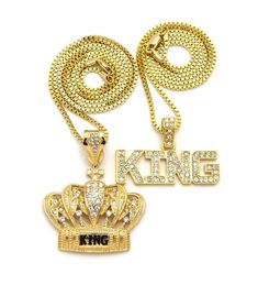 PRICES MAY VARY. Color: Gold Crown Pendant Size : 1.75" X 2.15", King Pendant : 1.75" x 1.25" Chain Size : 2mm 24" and 30" Box Chain The pendant displays luxurious quality iced out with high quality CZ despite the affordable price and is firmly constructed Gold, Silver and Diamond terms used to describe this product is not authentic please do not confuse with real Gold, Silver and Diamond. Pokemon Necklace, Thumbprint Necklace, Crown Pendant, King Crown, 2 Necklace, Crown Necklace, Kings Crown, Ball Necklace, Black Pendant