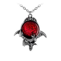 PRICES MAY VARY. Measures Approximately 58mm x 50mm x 10mm at Widest Points Hand made in England from the finest English lead free pewter Includes the chain shown in image The Blood Moon Necklace creates a scene from one of the most dangerous nights of the lunar calendar. This full moon pendant features a vivid red crystal accent surrounded by a colony of vampire bats in flight. The bats flitter about this deep and sinister portent. A blood moon occurs only during a total eclipse, noted in the b Alchemy Gothic Jewelry, Vampire Necklace, Dramatic Necklace, Wolf Pendant Necklace, Wolf Pendant, Gothic Boho, Alchemy Gothic, Gothic Jewellery, Buster Brown