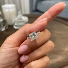 Engagement Square Rings, White Gold Princess Cut Engagement Rings, Wedding Ring Princess, Engagement Ring Square, Engagement Ring Princess Cut, Engagement Ring Princess, Pave Setting Ring, Square Diamond Rings, Rose Gold Moissanite Ring