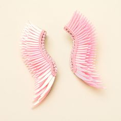 Iridescent Pink Wing Earrings on Cream Background Iridescent Light, Mignonne Gavigan, Gift Subscription Boxes, Scarf Necklace, Shade Of Pink, Virtual Fashion, Wing Earrings, Sequin Beading, Pink Tone