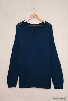 Lasaky - Oversized blue knit sweater with dropped shoulders Pull Oversize, Slouchy Style, Blue Knit Sweater, Blue Style, Pullover Designs, Sweater Sleeves, Olivia Mark, Blue Sweaters, Full Sleeve