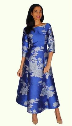 Diana 8588 Midi Length Jacquard Dress With Floral Print, Elegant Brocade Dress For Occasion Wear, Festive Party Dresses In Jacquard Material, Festive Brocade Dress For Formal Occasions, Festive Brocade Formal Dress, Festive Party Dress In Jacquard, Blue Dresses For Festive Occasions, Festive Formal Brocade Dress, Festive Jacquard Party Dress