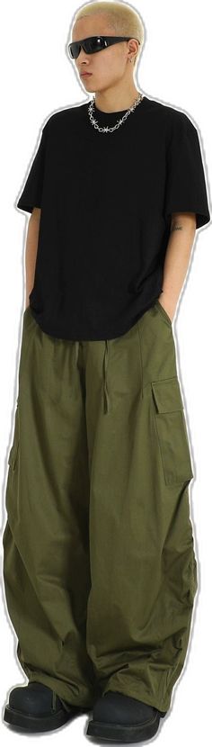 Casual Green Wide Leg Shorts, Green Full Length Bottoms With Side Pockets, Baggy Green Utility Bottoms, Green Baggy Utility Bottoms, Green Baggy Full-length Parachute Pants, Green Casual Short Leg Pants, Casual Green Short Leg Pants, Green Short Leg Casual Pants, Green Baggy Utility Pants