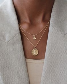 This simply elegant Guardian Angel coin necklace is handcrafted in vermeil, a thick 18K gold layer on solid 925 sterling silver. It is sturdy for everyday wear. This versatile necklace can be worn beautifully alone or layered with other necklaces. ___________________________________ D E T A I L S : ▪ Disc Diameter - 17mm▪ Model Wears - 50cm/19.7 Inches▪ 18K Gold Vermeil Necklace▪ Base Metal - Solid 925 Sterling Silver▪ Hypoallergenic▪ Shipped from Berlin▪ Orders to the US - No Customs Fees Upon Gold Coin Pendant Necklace For Layering, Elegant Everyday Coin Pendant Necklace, Elegant Layering Coin Pendant Necklace, Elegant Round Coin Necklace For Layering, Gold Coin Necklace For Everyday Elegance, Elegant Gold Coin Necklace For Everyday, Everyday Yellow Gold Coin Necklace, Elegant Coin Medallion Necklace For Everyday, Elegant Everyday Coin Medallion Necklace