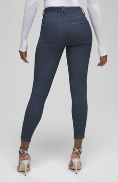 Create the perfect fit every time with these indigo-wash skinnies designed with premium stretch denim that changes with your body up to four different sizes. 28" inseam; 9" leg opening; 9 1/2" front rise; 14" back rise (size 00-4) Zip fly with button closure Five-pocket style 86% cotton, 5% recycled cotton, 5% polyester, 4% Lycra® spandex Machine wash, tumble dry Made in Turkey Women's Clothing Black Owned and Founded Stretch Cropped Leg Jeans In Denim Blue, High Stretch Straight Leg Denim Jeans, Stretch Mid-rise Dark Wash Jeans, Indigo Fitted High Rise Bottoms, Denim Blue Fitted Mid-rise Cropped Jeans, Non-stretch Dark Wash Jeans, Fitted High Rise Indigo Bottoms, Fitted Mid-rise Medium Wash Jeggings, Denim Blue Mid-rise Fitted Cropped Jeans