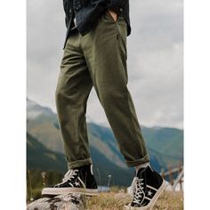 N-223-20 Cotton Tapered Leg Chinos For Summer, Summer Cotton Straight Leg Chinos, Baggy Cotton Cargo Pants For Spring, Casual Cotton Spring Pants, Cotton Solid Color Straight Cargo Pants, Cotton Straight Cargo Pants In Solid Color, Casual Baggy Solid Color Cargo Pants, Green Cotton Pants With Pockets, Wide Leg Cotton Cargo Pants In Solid Color