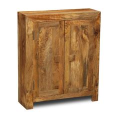 a wooden cabinet that is made out of wood and has two doors on one side