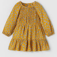 New With Tag Size 3/4yr From Smoke Free Dog Friendly Home Playful Smock Dresses For Spring, Cute Long Sleeve Smocked Dress For Spring, Casual Dress With Smocked Back For Playtime, Long Sleeve Cotton Smocked Dress With Ruffles, Long Sleeve Smocked Cotton Dress With Ruffles, Yellow Long Sleeve Dress For Playtime, Casual Smock Dresses For Playtime, Zara Dresses For Spring Playtime, Zara Dresses For Playtime In Spring