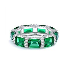 Lab Created Emerald Eternity Sterling Silver Band Ring Emerald Eternity Ring, Promise Jewelry, Sterling Silver Wedding Band, Lab Created Emerald, Moissanite Diamond Rings, Silver Wedding Bands, Eternity Ring Diamond, Eternity Band Diamond, Vanuatu