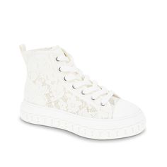 BCBGeneration-Renda High-Top Sneaker - Women's Add a feminine flair to a sporty style with the Renda high-top sneaker from BCBGeneration. These kicks feature a classic silhouette but are elevated with a platform detail and a lacey detail. Bridal Sneakers, Bridal Wedding Shoes, Lace Sneakers, Trending Sneakers, Platform Sneaker, Lacing Sneakers, Safety Shoes, Classic Silhouette, Platform Sneakers