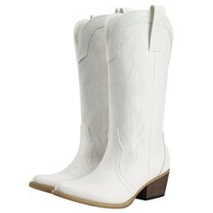 Rollda Cowboy Boots Women Western Boots Cowgirl Boots Ladies Pointy Toe Fashion Boots Size: 9.  Color: White.  Gender: female.  Age Group: adult. White Boots For Western-themed Fall Events, White Heeled Boots For Rodeo In Fall, White Heeled Boots For Fall Rodeo, High Heel Boots For Rodeo In Fall, High Heel Boots For Rodeo And Fall, White Mid-calf Boots For Ranch In Fall, Western Style Wide Calf Knee-high Boots For Spring, White Boots For Ranch In Fall, Spring Season Rodeo Knee-high Boots With Snip Toe