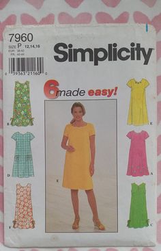 a woman's dress and top sewing pattern in four sizes, with the words simplicity on it