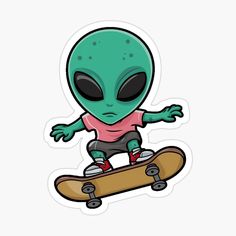 an alien skateboarding on a skateboard sticker