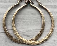 Brass Hoop Earrings / Large Hoops / Brass Hoops / Hammered Hoops /Thick Hoops / DanielleRoseBean / Custom Hoop Earrings / Big Hoops Rustic Hammered Gold Jewelry, Rustic Hammered Brass Jewelry, Hammered Brass Hoop Jewelry, Hammered Metal Hoop Jewelry, Bronze Hammered Hoop Earrings, Rustic Hammered Metal Jewelry, Silver Statement Jewelry, Hoop Earrings Big, Earrings Silver Hoops