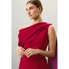 Red (Self: 68% Acetate, 32% Polyester. Lining: 34% Silk, 66% FSC Viscose). Cocktail Dress. One shoulder neck. Sleeveless. Back zipper clsoure. 52.5" from shoulder to hemline. Imported. Sleeveless Pre-draped Mini Dress For Gala, Pre-draped Sleeveless Mini Dress For Gala, Sleeveless One-shoulder Cocktail Dress With Side Zipper, Sleeveless One Shoulder Evening Dress With Side Zipper, Sleeveless One Shoulder Cocktail Dress With Side Zipper, Sleeveless One Shoulder Dress With Side Zipper For Cocktail, One Shoulder Sleeveless Dress With Side Zipper For Cocktail, Evening Mini Dress With Asymmetrical Neckline And Side Zipper, Evening Mini Dress With Side Zipper And Asymmetrical Neckline