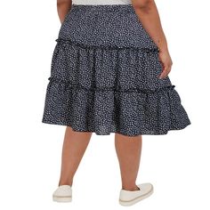 Plus Size Summer High Waistd Midi-Skirts-navy blue&white丨Moon Wood Navy Skirted Bottoms For Summer, Navy Flared Skirt For Summer, Summer Navy Flared Skirt, Casual Navy Skirt For Summer, Navy Flared Skirt For Spring, Navy Casual Flared Skirt, Navy Lined Skirt For Spring, Casual Navy Knee-length Skirt, Navy Skirt For Spring