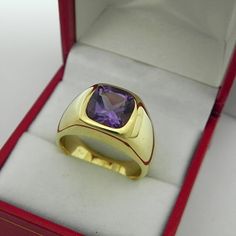 AAAA Brazilian Amethyst   9x9mm  2.70 Carats   Heavy 14K Yellow gold Cushion cut Mans Ring 20 gram 2 Classic Formal Gemstone Signet Ring, Classic Formal Signet Ring With Gemstone, Elegant Amethyst Signet Ring For Formal Occasions, Elegant Formal Amethyst Signet Ring, Classic Yellow Gold Amethyst Ring As Gift, Classic Purple Gemstone Signet Ring, Modern Yellow Gold Amethyst Ring For Formal Occasions, Classic Amethyst Signet Ring Hallmarked, Classic Hallmarked Amethyst Signet Ring