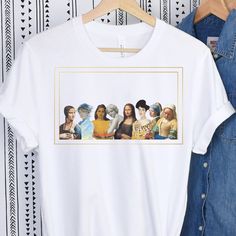 This high quality unisex top displays a unique collection of women from the most prestigious works of art on earth. A must-have for the art history lover in your life. We use pre-shrunk Bella+Canvas staple stretch shirts with 100% ring-spun cotton.  This design features women from these world renowned masterpieces: *Lady with an Ermine by Leonardo da Vinci *Lady with a Parasol-Madame Monet and Her Son by Claude Monet *Two Tahitian Women by Paul Gauguin *A Nymph Surprised by Edgar George Papworth Lady With An Ermine, Art Teacher Gifts, Paint Shirts, Johannes Vermeer, Aesthetic Shirts, Art Historian, Inspirational Shirt, Teacher Tshirts, Art Shirts