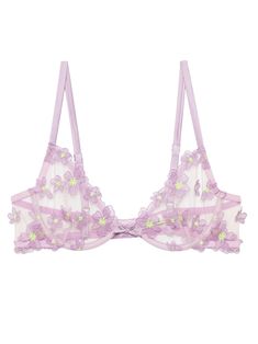 lavender purple adjustable shoulder straps semi-sheer construction floral-lace detailing half cup rear clasp fastening Bra Items, Versace Outfit, City Dress, Ballet Pumps, Iconic Bags, Demi Bra, Boot Pumps, Summer Beach Wear, Lavender Purple