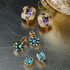 Since 1861, Gump's has been a destination for jewelry that is distinctive and timeless. We develop the design, carefully select each gemstone and oversee the production from start to finish. Featuring only the finest materials, each piece is a statement of timeless elegance. Blue Topaz 4.20ctw. Diamonds, 0.17ctw. 14-karat yellow gold. Pierced only. 7/8"L x 3/8"W. Luxury Multi-stone Diamond Earrings For Formal Occasions, Luxury Multi-stone Earrings For Formal Occasions, Formal Multi-stone Diamond Earrings, Luxury Multi-stone Diamond Earrings, Luxury Multi-stone Diamond Earrings For Anniversary, Formal Blue Topaz Diamond Earrings, Formal Blue Topaz Diamond Earrings Fine Jewelry, Luxury White Gold Multi-stone Earrings, Luxury Yellow Gold Diamond Earrings With Gemstones