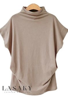 Lasaky - Contemporary Half-Turtleneck Batwing Sleeve Shirt in Plain Cotton, featuring a Relaxed Loose Fit and Short Sleeves Trojan Women, Batwing Sleeve Shirt, Ruched Blouse, Kids Dress Wear, Sleeves Clothing, Lace Patchwork, Bottoming Shirt, Where To Shop, Diy Keychain