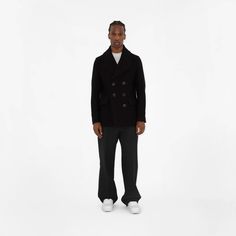 Wool Blend Pea Coat in Black - Men | Burberry® Official Roman Characters, Burberry Gifts, Mens Fall, Pea Coat, Black Coat, Flap Pocket, Black Men, Double Breasted, Wool Blend