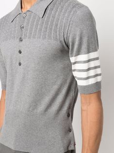 Thom Browne 4-Bar Stripe Knit Polo Shirt - Farfetch Knit Polo Shirt, Knit Polo, Knitwear Design, Polo Collar, Thom Browne, Striped Knit, Button Placket, Knit Patterns, Life Style