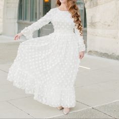 Beautiful For Engagement Photos! Ended Up Going With A Different Option. Size 2xl. Nwt, Tried On Once. Purchased For $130 From Dainty Jewel’s Boutique. White Maxi Dress With Sleeves, White Anniversary Dress, White Modest Maxi Dress, Temple Dresses For Women, Modest Flowy White Maxi Dress, White Temple Dresses Long Sleeve, White Casual Maxi Dress With 3/4 Sleeves, Feminine Off-white Short Sleeve Maxi Dress, Lds Temple Dress