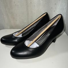 Brand New Wide Width Synthetic Heels With Round Toe, Classic Synthetic Court Shoes With Round Toe, Black Heels With Ortholite Insole, Medium Width, Black Heels With Arch Support Medium Width, Classic Black Synthetic Court Shoes, Black Formal Heels With Arch Support, Gold Ankle Strap Heels, Black Ankle Strap Heels, Taupe Heels