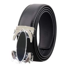 Black and Silver Mens Adjustable Ratchet Slide Buckle Belt - Genuine. Exclusive Gift, Casual Office, Brushed Steel, Buckle Belt, Top Grain Leather, Black And Silver, Belt Buckle, Formal Wear, Black And Gold