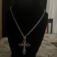 Silver Cross Necklace Made By Hand! Can Adjust To Your Preferred Size! |Same - To Next Day Shipping | Big Silver Cross Necklace, Casual Cross Jewelry Gift, Casual Cross Jewelry For Gifts, Pretty Cross Necklace, Metal Cross Necklace, Y2k Cross Necklace, Big Cross Necklace, Big Silver Necklace, Vintage Silver Necklace