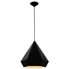 a black pendant light hanging from the ceiling