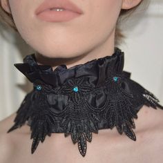 🦋Fashion black ruffle collar with lace and rhinestones embellish  🦋Hand sewn layers, adjustable with satin ribbons, for perfect fit  🦋One size fits all: 12" / 3 " It is perfect to wear with corset, evening or with party costume dress, also a perfect romantic gift.  Please note that due to lighting effects, monitor's brightness, contrast and other settings, there might be some slight differences in the color tone/shade of the website's photo and the actual item. Item photos are enlarged to sho Adjustable Gothic Choker For Costume Party, Adjustable Black Choker For Costume Party, Elegant Costume Jewelry Choker, Elegant Black Lace Choker, Elegant Black Jewelry For Costume Party, Gothic Choker For Formal Occasions, Gothic Black Choker For Costume, Gothic Choker For Party, Gothic Costume Choker Necklace