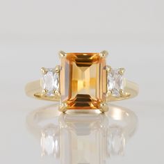 Citrine Ring November Birthstone Jewelry Natural Citrine Statement Ring Gold Ring Engagement Ring Rectangle Ring Cocktail Ring - Etsy Topaz Jewelry With Rectangular Cut For Anniversary, Anniversary Rings With Gemstone Accents And Baguette Cut, Wedding Rings With Rectangular Stone And Gemstone Accents, Yellow Gold Rings With Rectangular Accent Stones, Wedding Rings With Rectangular Gemstone Accents, Rectangular Gemstone Rings For Anniversary, Emerald Cut Diamond Ring With Gemstone Accents For Promise, Emerald Cut Diamond Promise Ring With Gemstone Accents, Wedding Topaz Three Stone Ring