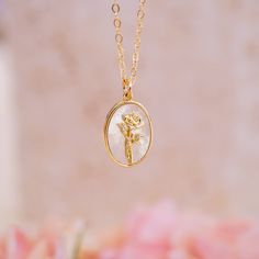 Introducing our lovely and charming June Birth Flower Necklace is the new addition to our Birth Flower Necklace Collection! The necklace features the iconic and beloved Rose, the birth flower for June, symbolizing love and appreciation. This necklace is the perfect gift for someone special or a delightful treat for yourself! The pendant's intricate design showcases the Rose's enchanting beauty, and the necklace's dainty yet eye-catching size will make you fall in love with it over and over again Delicate Birth Flower Necklaces, Delicate Birth Flower Necklace, Delicate Flower Shaped Birth Flower Necklaces, Delicate Flower Shaped Necklace With Birth Flower, Feminine Flower-shaped Necklaces For Gifts, Elegant Pressed Flowers Necklace For Mother's Day, Birth Flower Pendant Necklaces As Gift For Her, Elegant Birth Flower Necklace As Gift For Her, Flower Pendant Necklace For Her With Birth Flower