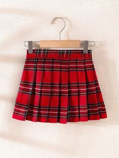 1pc Young Girl Casual Red Plaid Skirt, Autumn/Winter Red    Woven Fabric Geometric,Tartan Pleated Non-Stretch  Young Girls Clothing, size features are:Bust: ,Length: ,Sleeve Length: Red Plaid Skirt, Fleece Tights, Dropped Shoulder Sweatshirt, Elegant Red, Womens Tights, College Fashion, Plaid Skirts, Casual Girl, Kids Beachwear