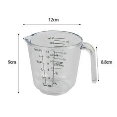 a measuring cup with measurements on it