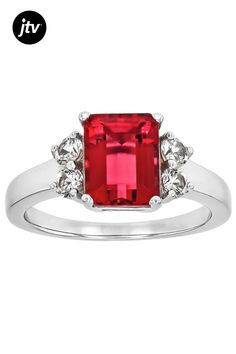 2.00ct Rectangular Octagonal Lab Created Bixbite With 0.51ctw Round Lab Created White Sapphire Rhodium Over Sterling Silver Ring. Measures Approximately 0.87"L x 0.38"W. Not Sizeable. Red Lab, White Sapphire, Sterling Silver Ring, Sterling Silver Rings, Silver Ring, Jewelry Box, Sapphire, Lab, Silver Rings