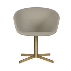 a white chair with gold legs and a beige upholstered seat, viewed from the front