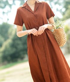 Summer Cotton Linen Spring Women Dresses Farm Outfit Summer, 1940s Style Dresses, 1940s Fashion Dresses, Long Outfit, Farm Clothes, Cotton Outfit, Elegant Prom Dresses, Summer Fashion Dresses, Tailored Dress