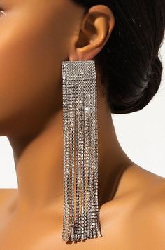 Handmade Exclusive Silver Extra Long Crystal Earrings | eBay Long Crystal Earrings, Fringe Earring, Rhinestone Fringe, Fancy Earrings, Engagement Parties, Center Of Attention, Prom Night, Big Earrings, Girly Jewelry