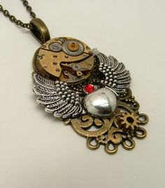 Steampunk jewelry. Steampunk angel wings necklace . Bronze Steampunk Metal Necklace, Steampunk Jewelry With Vintage Charm, Steampunk Bronze Pendant Necklace, Bronze Steampunk Necklaces For Jewelry Making, Bronze Steampunk Necklace For Jewelry Making, Nickel-free Brass Steampunk Jewelry, Steampunk Metal Necklaces With Antique Finish, Steampunk Metal Jewelry With Vintage Charm, Steampunk Antique Gold Metal Necklaces