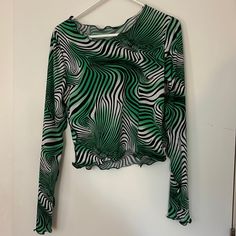 Handmade Y2k Style Top Bought On Depop. Never Worn, Didn’t Fit Me. Casual Long Sleeve Zebra Print Tops, Casual Zebra Print Tops For Spring, Trendy Black Zebra Print Tops, Trendy Zebra Print Tops For Spring, Trendy Long Sleeve Tops With Zebra Print, Trendy Long Sleeve Zebra Print Tops, Trendy Green Top With Abstract Print, Fitted Green Top With Abstract Print, Fitted Green Tops With Abstract Print