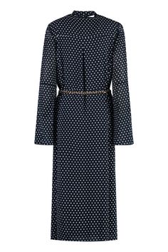 100% Polyester Luxury Belted Cocktail Dress, Luxury Belted Midi-length Dresses, Luxury Belted Fall Dresses, Luxury Belted Midi Dress, Elegant Belted Daywear Dresses, Luxury Maxi Dress For Workwear In Spring, Luxury Maxi Dress For Spring Workwear, Designer Belted Workwear Dress, Luxury Spring Workwear Dresses