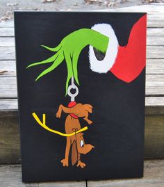 a painting of a hand holding a key to a dog on a black background with red and white stripes