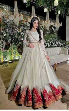 #weddingdress Fancy Gowns Indian, Lengha For Wedding, Red And White Gown, Trendy Outfits Indian, Lehenga Designs Simple, Anarkali Dress Pattern, Latest Bridal Dresses, Pakistani Fashion Party Wear