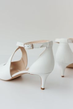 White Wedding Shoes With Open Peep Toe and Kitten Heel, Classic Bridal Heels With Ankle Strap and Low Slim Heels, White Bridesmaid Shoes - Etsy Leather Kitten Heels With Padded Heel For Wedding, High Heel Leather Court Shoes For Wedding, Leather Kitten Heels With 4-inch Heel For Wedding, Wedding Shoes With Heel And Ankle Strap, Medium Width, Fitted Wedding Shoes With Wrapped Low Heel, Wedding Court Shoes With Reinforced Heel, Fitted Leather Wedding Shoes With Heel Strap, Leather Closed Toe Wedding Shoes, Leather Court Shoes With Heel Strap For Wedding